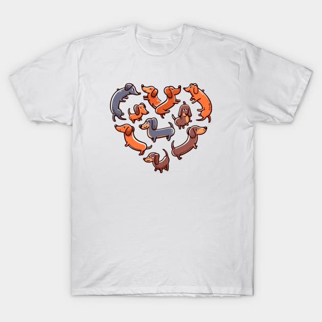 Sausage Dog Heart Dachshund Love T-Shirt by Lalamonte